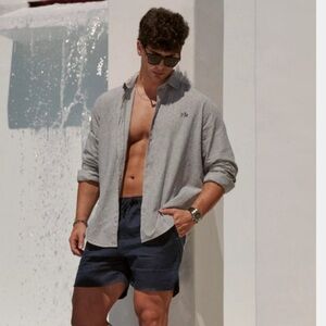 YoungLA Striped Simply Linen Button-Up Shirt‎ Long Sleeve Casual Beachwear XL